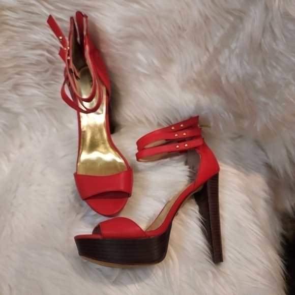 Bebe coral platform ankle strap Mary Jane 5" heels Sz 10 matching polish - Picture 3 of 8